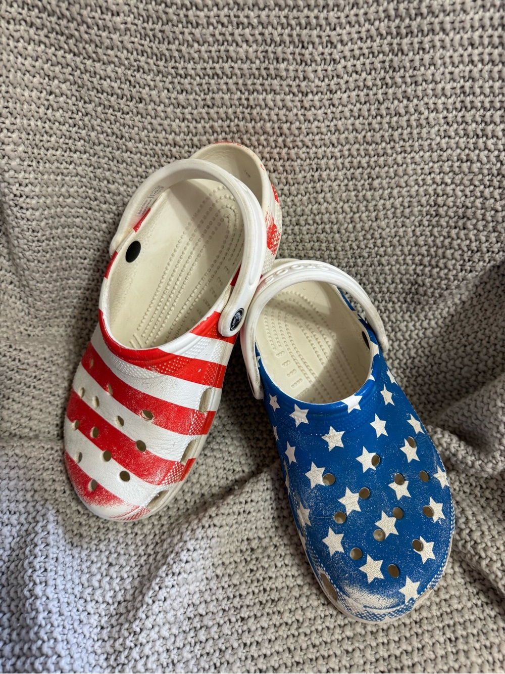 CROCS Red, White & Blue Star and Stripe Mismatch Clogs
